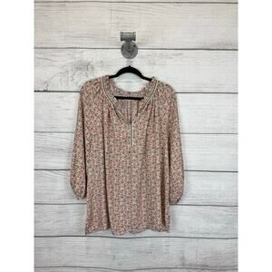 Max Studio Plus Size Cream Orange Printed Blouse Size 1X